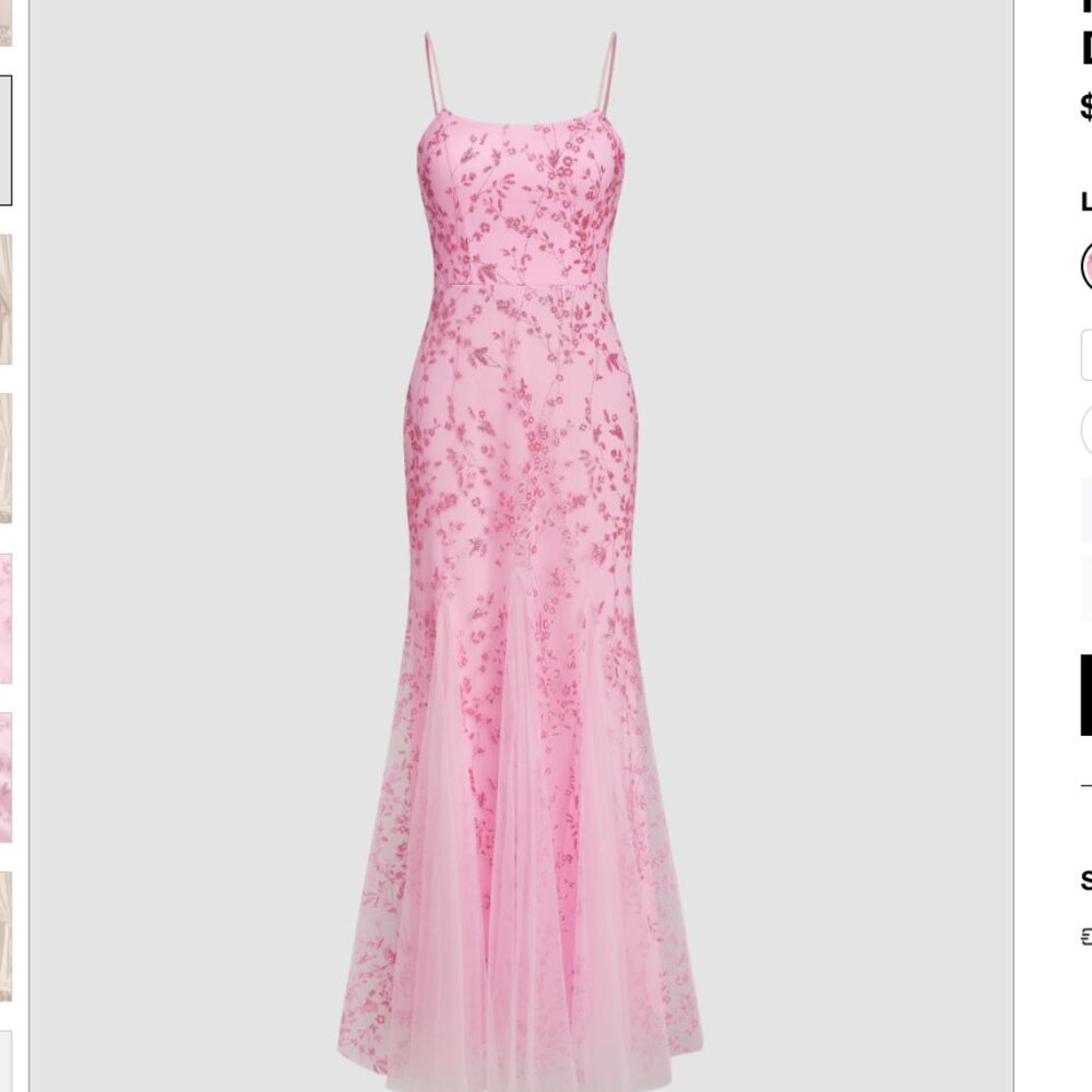 Pink - with floral sparkle Detail - Mermaid Dress. Prom or Formal. Never worn.